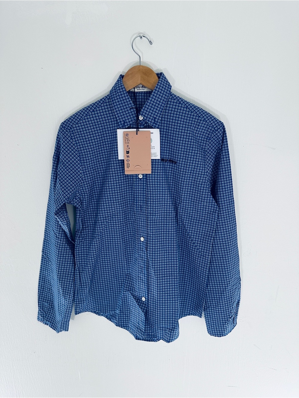 Miu Miu Blue Check Button-Down Women’s Shirt Size 38 NWT 100% Authentic - Picture 5 of 6